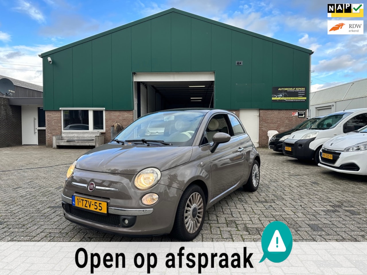 Fiat 500 - 1.2 Taupe Airco Navi Panodak LM velgen Capuccino - AutoWereld.nl