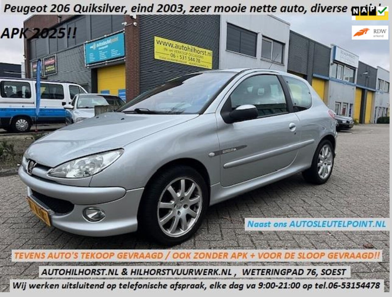 Peugeot 206 - 1.4 Quiksilver 1.4 Quiksilver , ZEER NETTE COMPLETE AUTO / APK 2025 / WIJ WERKEN UITSLUITEND OP AFSPRAAK - AutoWereld.nl