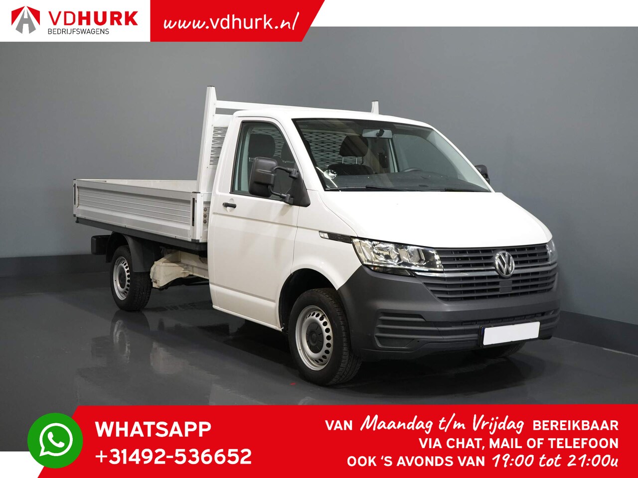 Volkswagen Transporter - T6.1 2.0 TDI Open laadbak/ pick up/ Pritsche/ 290x193/ Standkachel/ Stoelverw./ 2.5t Trekv - AutoWereld.nl