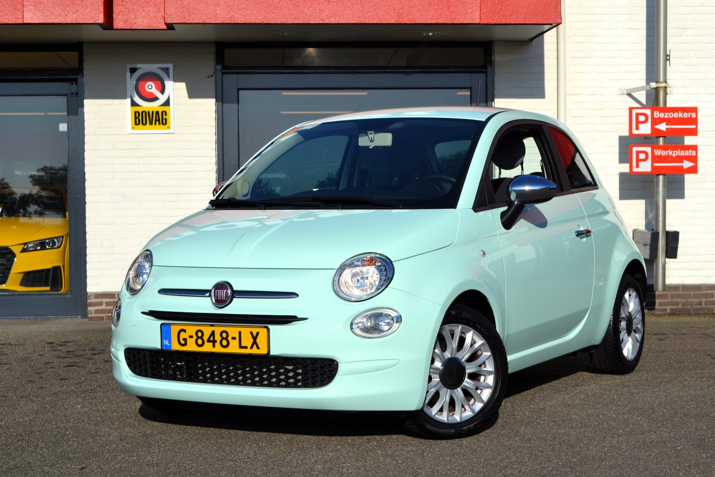 Fiat 500 - 0.9 TwinAir Turbo Young 0.9 TwinAir Turbo Young, Airco, Cruise, 12.000 km ! Retro groen - AutoWereld.nl