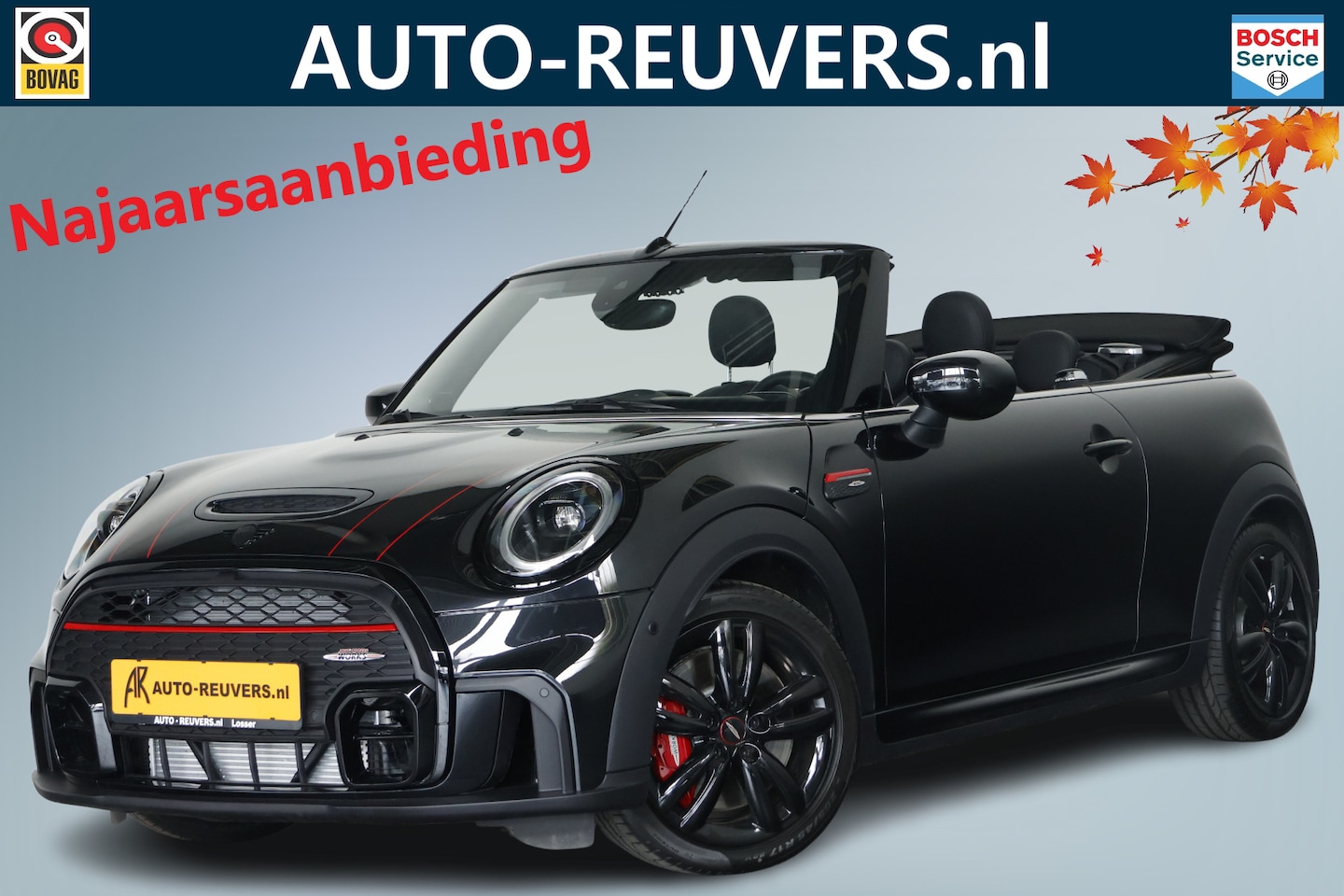 MINI Cabrio - Mini 2.0 John Cooper Works JCW Pack 232 pK  Navi / Carplay / Leder / Automaat / ACC / LED - AutoWereld.nl