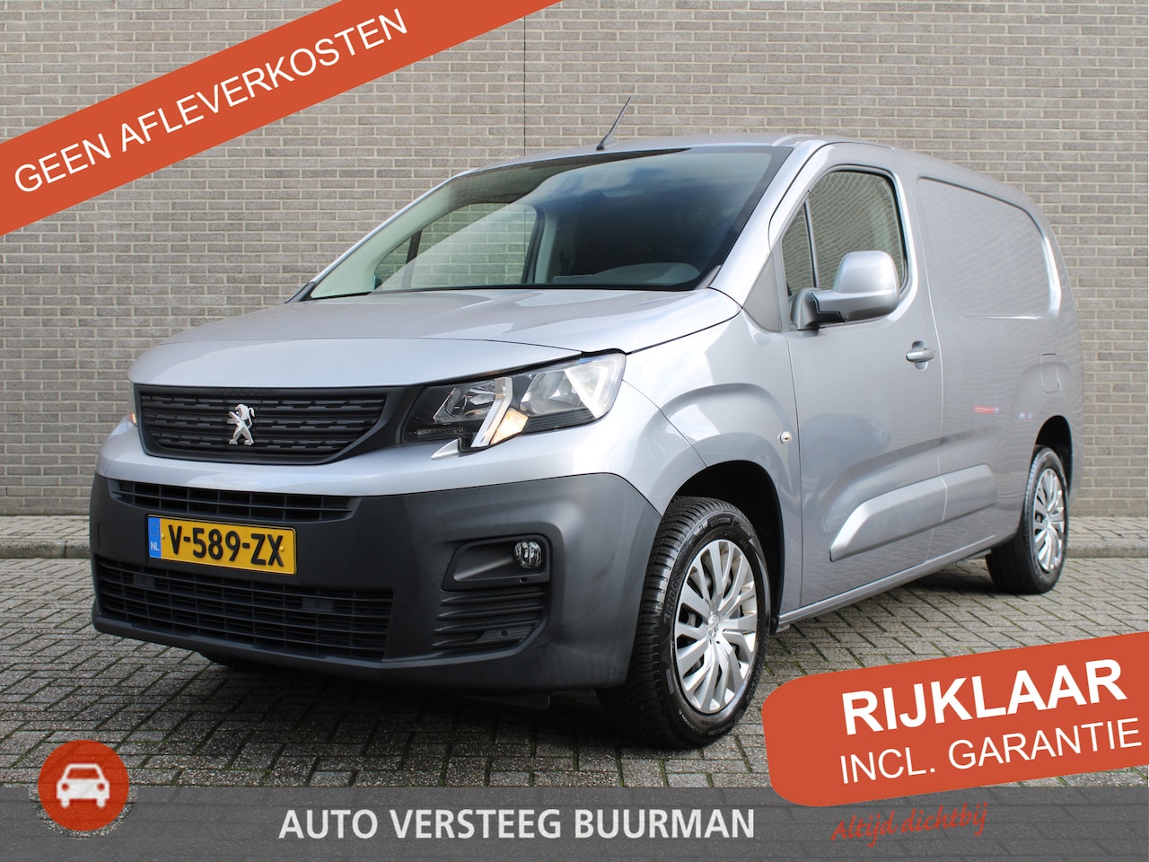 Peugeot Partner - 1.6 BlueHDI Premium Long 3 zits Trekhaak, Airco, Cruise control, Betonplex vloer, Zijwande - AutoWereld.nl