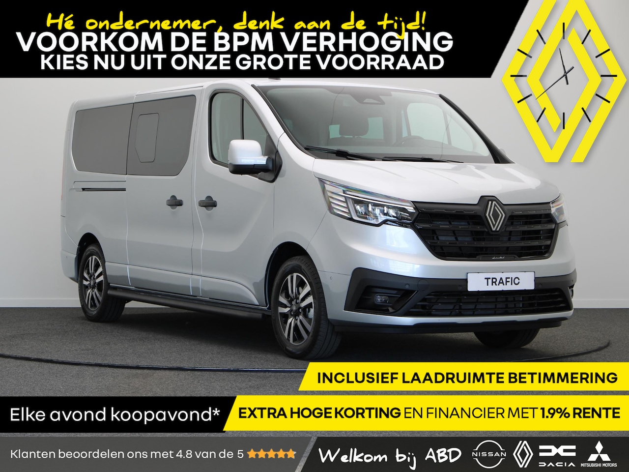 Renault Trafic - 2.0 dCi EDC 170pk T29 L2H1 Extra DC | Limited | 1:350 | Sidebars | Zwarte grill + logo's | - AutoWereld.nl