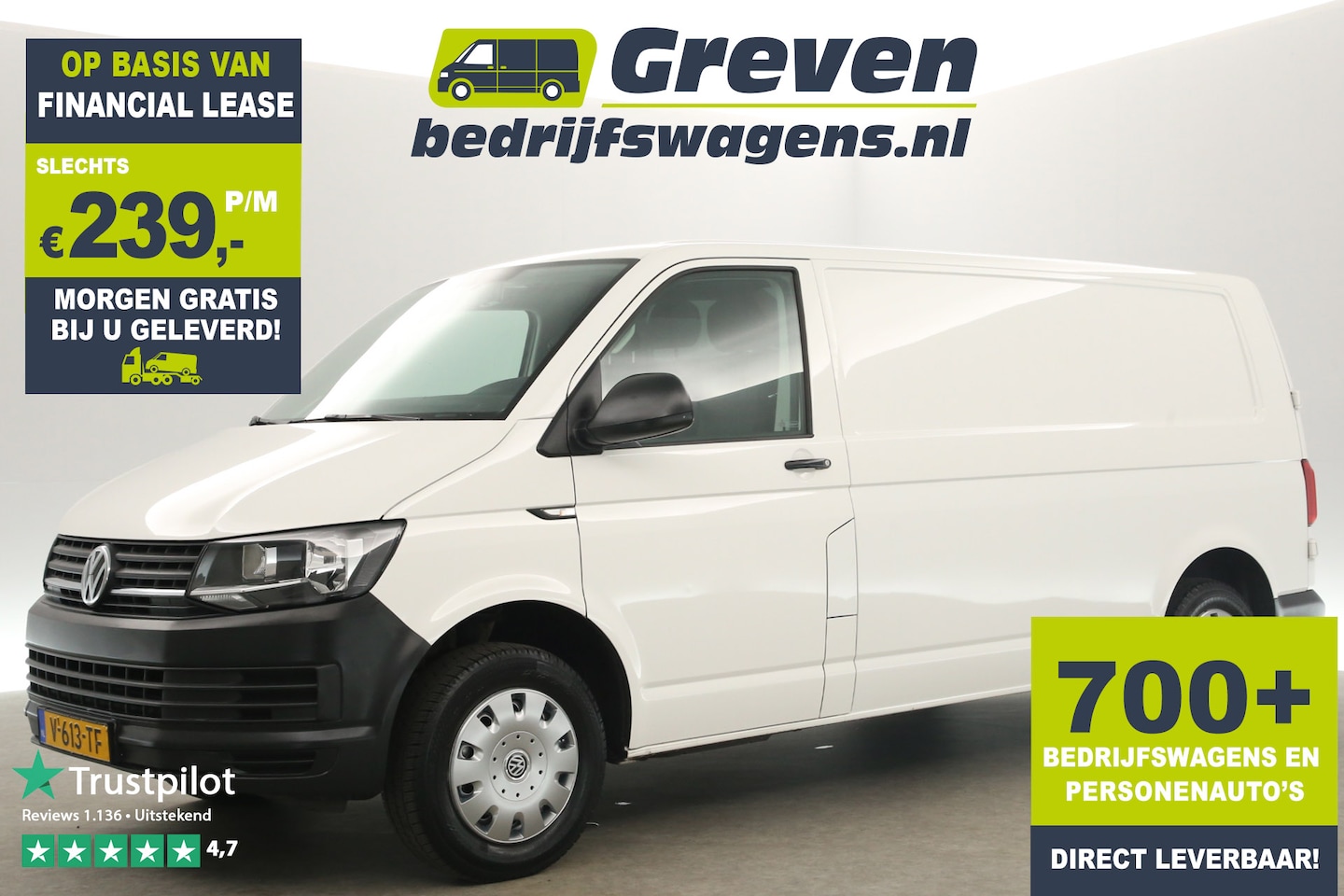 Volkswagen Transporter - 2.0 TDI L2H1 Airco Cruisecontrol Carplay Navi Elektrpakket Schuifdeur Trekhaak - AutoWereld.nl