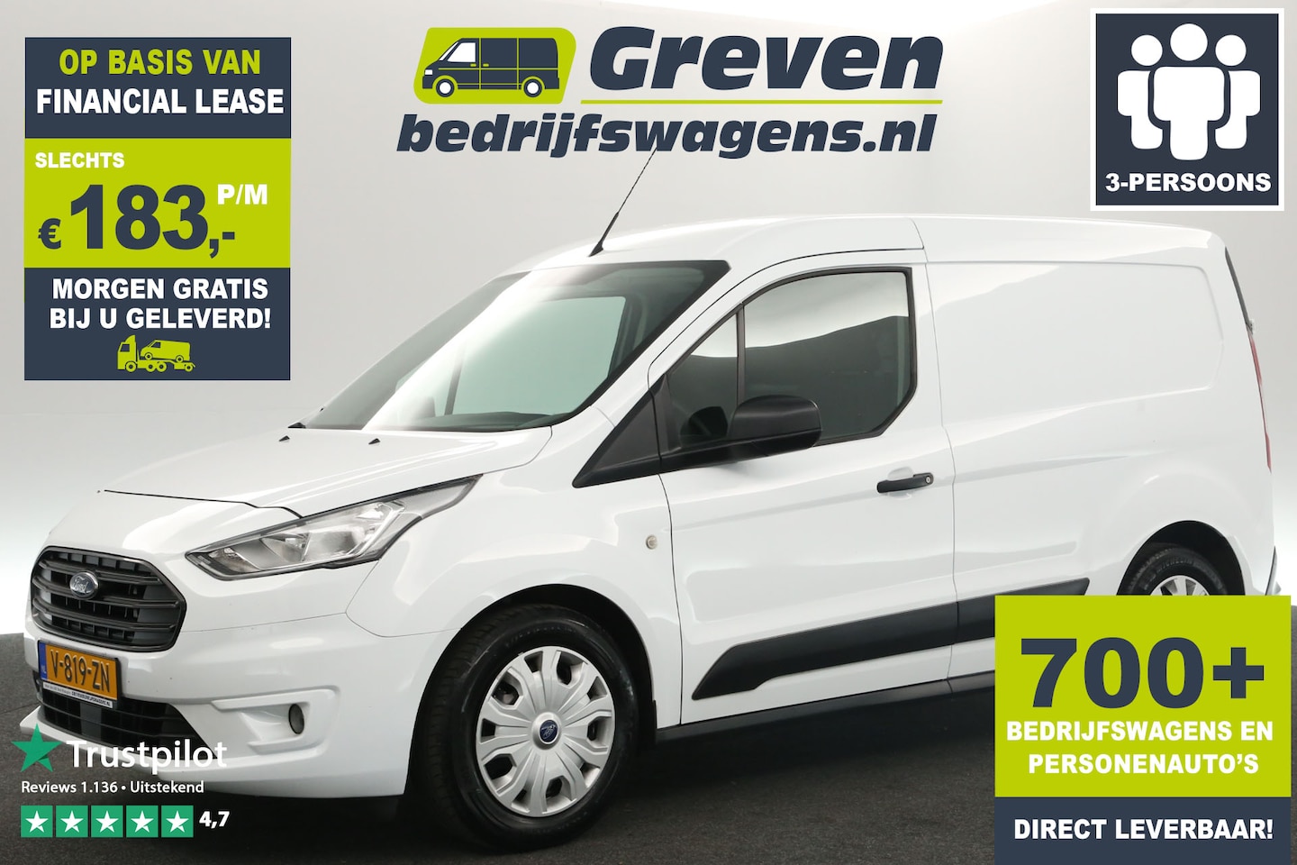 Ford Transit Connect - 1.5 EcoBlue L1H1 Airco 3 Persoons Elektrpakket Schuifdeur Trekhaak - AutoWereld.nl