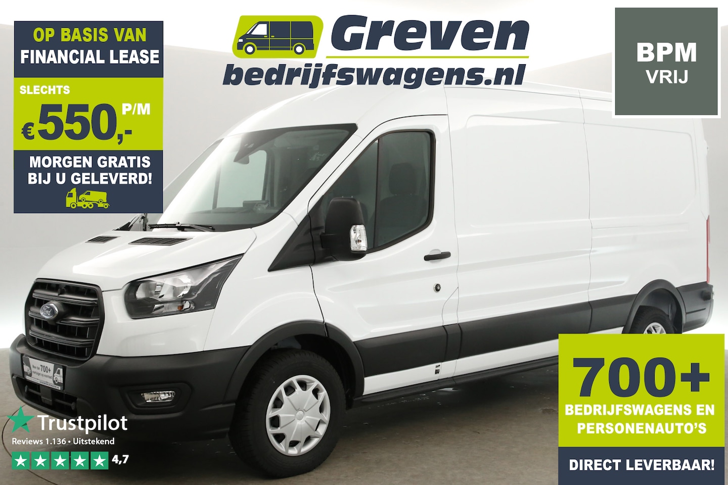 Ford Transit - 350 2.0 TDCI L3H2 | BPM Vrij | 130PK Airco Cruise Carplay PDC Navi 3 Persoons Stoelverwarm - AutoWereld.nl