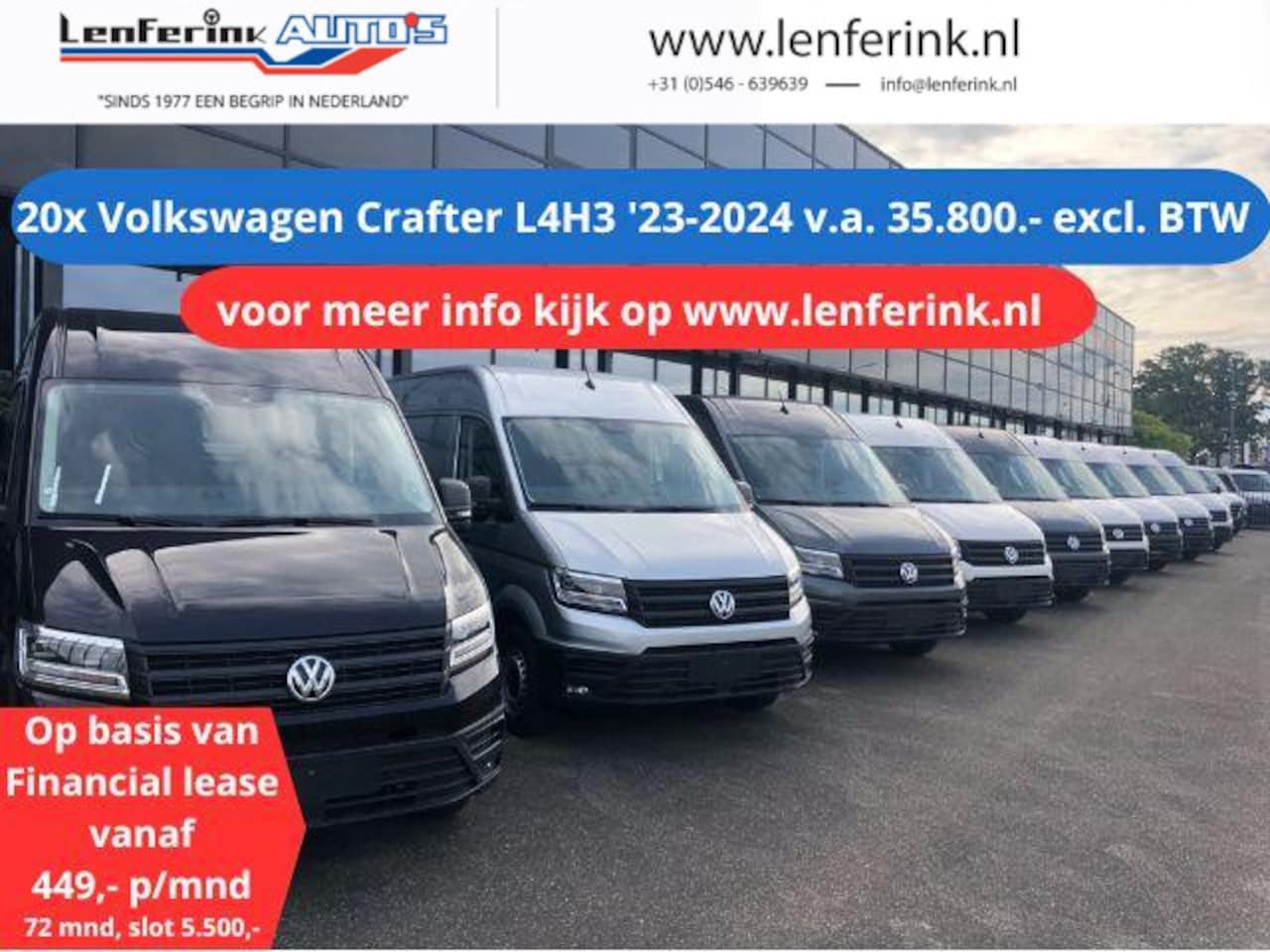 Volkswagen Crafter - 20x 2.0 TDI 140/177 pk L4H3 2023-2024 va 449,- p/m Airco, Cruise Control, PDC V+A, 3-Zits, - AutoWereld.nl