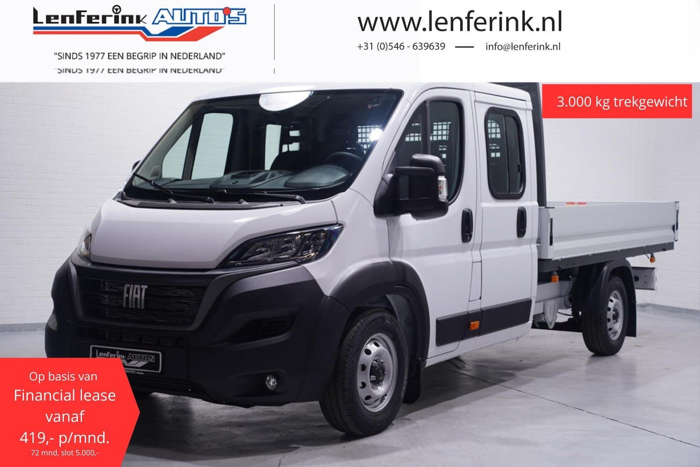 Fiat Ducato - 2.2 Mjet 140 pk Dubbel Cabine va 419,- p/m 7-Zits Pick Up/Open Laadbak LxBxH 330x202x40 cm - AutoWereld.nl