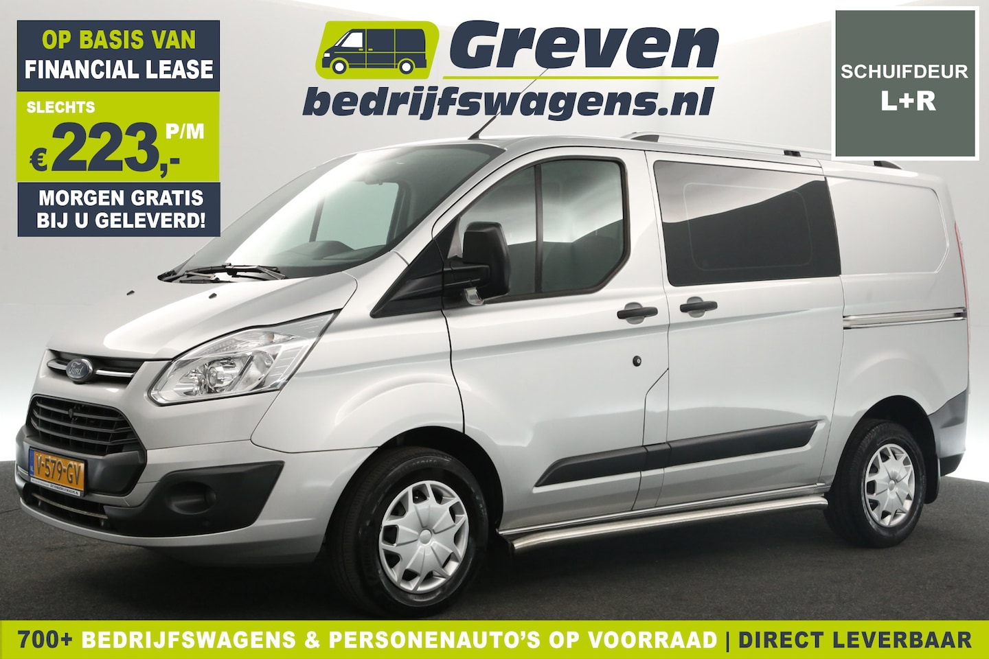 Ford Transit Custom - 270 2.0 TDCI L1H1 Airco Cruise Navi PDC 3 Persoons 2xSchuifdeur Sidebars Trekhaak - AutoWereld.nl