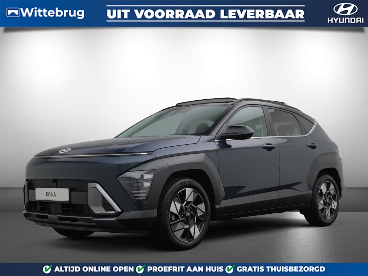 Hyundai Kona - 1.6 GDI HEV Premium Sky Hybride Automaat met Glazen Panoramadak, Lederen Bekleding en Navi - AutoWereld.nl