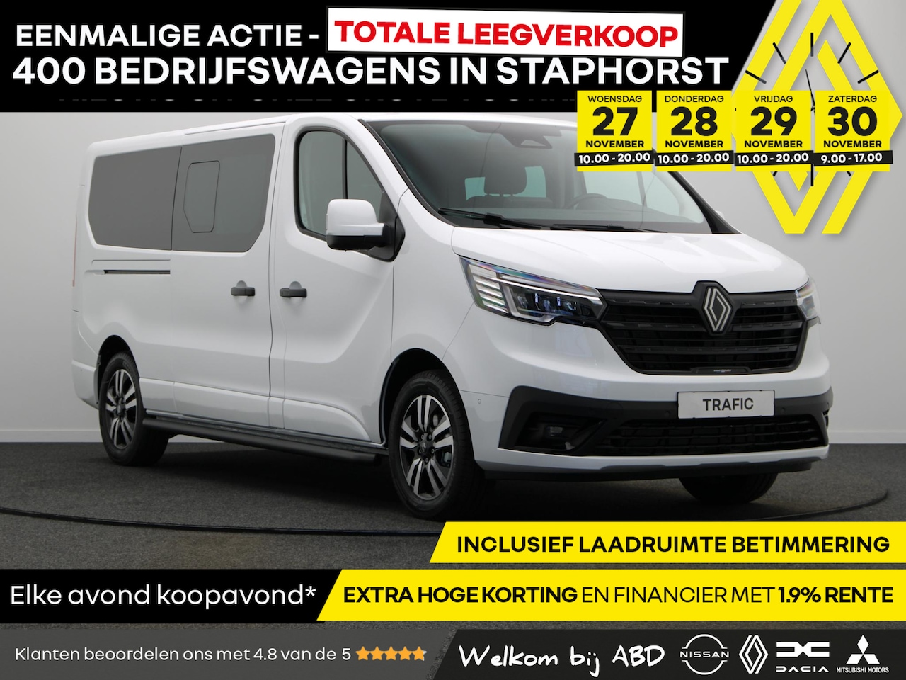 Renault Trafic - 2.0 dCi EDC 170pk T29 L2H1 Extra DC | Anniversary | Sidebars | Zwarte logo's | Glasslook | - AutoWereld.nl