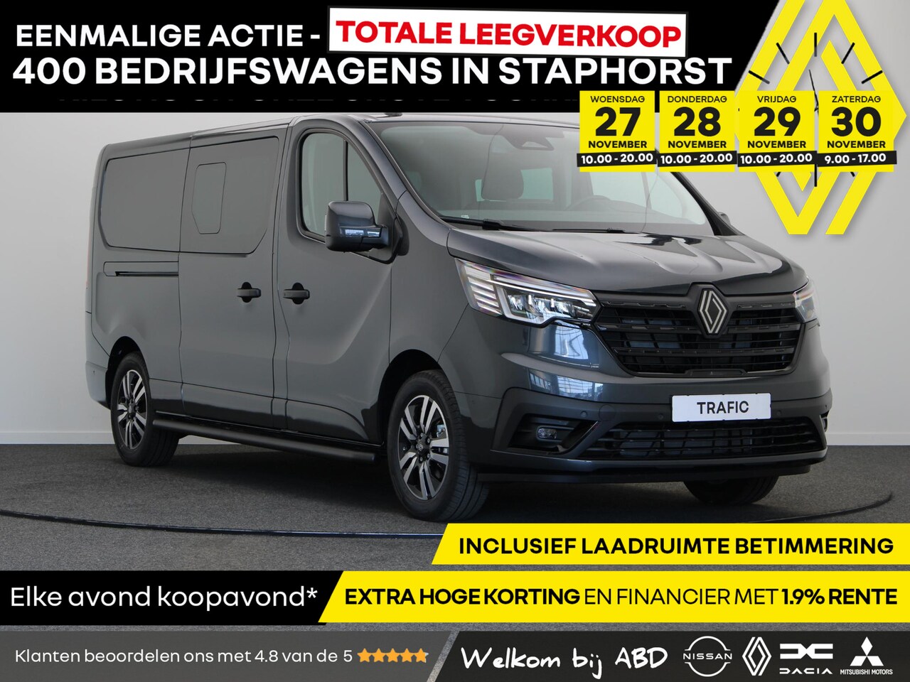 Renault Trafic - 2.0 Blue dCi EDC 170pk T29 L2H1 Extra DC | Anniversary | Sidebars | Zwarte logo's | Glassl - AutoWereld.nl