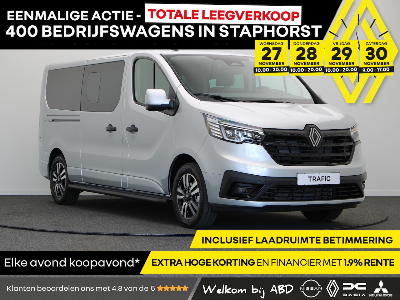 Renault Trafic - 2.0 dCi EDC 170pk T29 L2H1 Extra DC | Anniversary | Sidebars | Zwarte logo's | Glasslook | - AutoWereld.nl