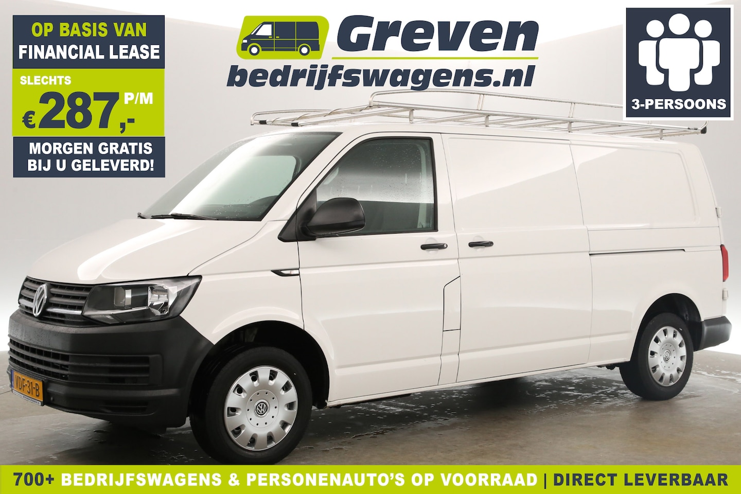 Volkswagen Transporter - 2.0 TDI L2H1 140PK Airco Carplay Navigatie PDC 2xSchuifdeur Imperiaal 3 Persoons Trekhaak - AutoWereld.nl