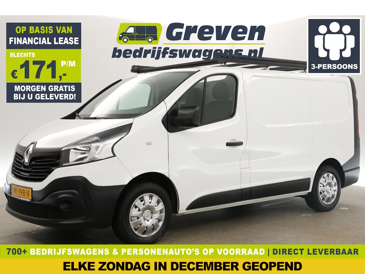 Renault Trafic - 1.6 dCi T27 L1H1 Airco Cruise Navigatie PDC Imperiaal 3 Persoons Elektrpakket Trekhaak - AutoWereld.nl