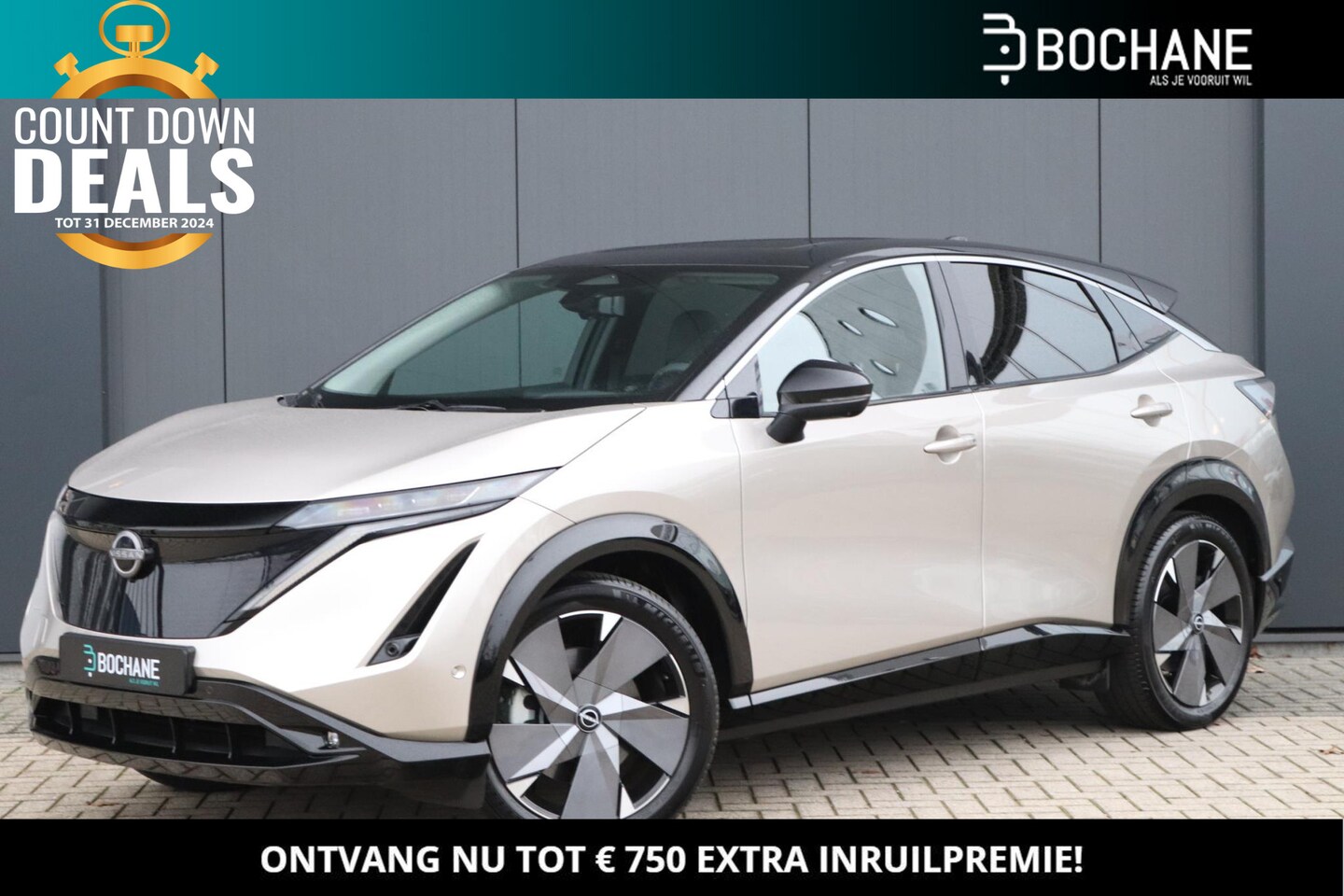 Nissan Ariya - 66 kWh Evolve |20-inch Velgen| Panoramadak|  Two-Tone| 22KW Lader|Trekhaak| - AutoWereld.nl