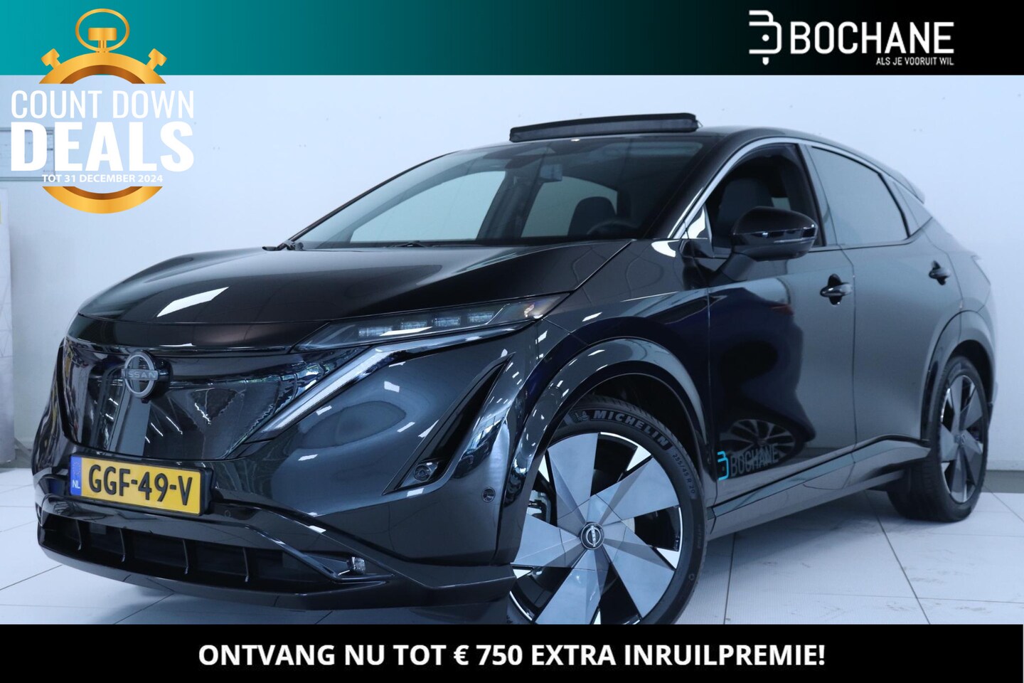 Nissan Ariya - Evolve 91 kWh AFN. TREKHAAK / 20 INCH VELGEN / NAPPA LEDER / PARELLAK - AutoWereld.nl