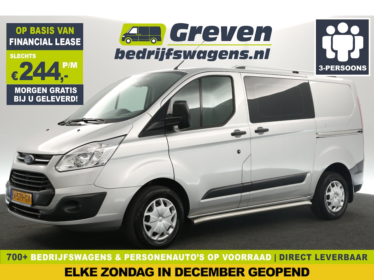 Ford Transit Custom - 270 2.0 TDCI L1H1 Airco 2xSchuifdeur Cruise Navigatie PDC 3 Persoons Sidebars Trekhaak - AutoWereld.nl