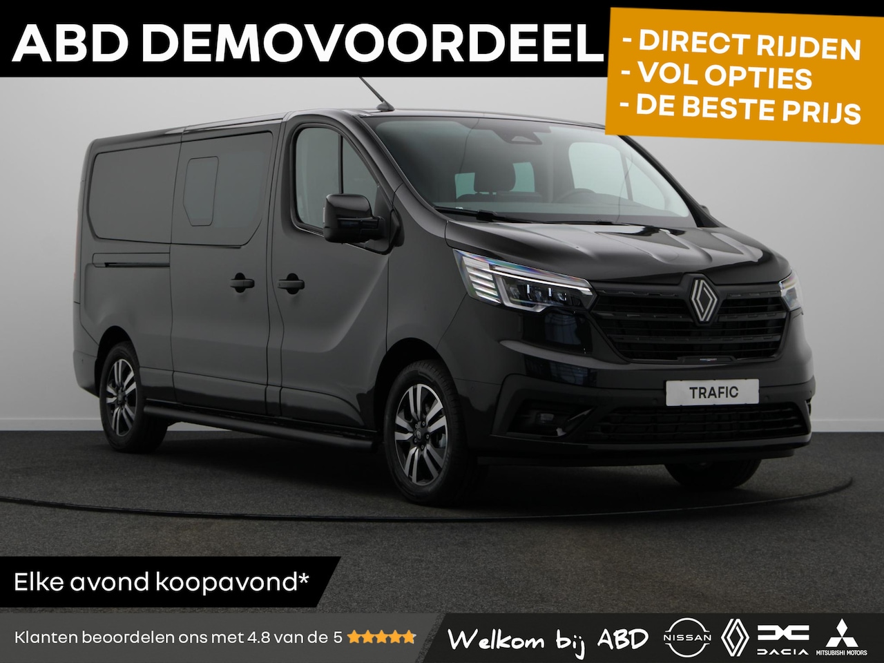 Renault Trafic - 2.0 Blue dCi EDC 170 T29 L2H1 Extra DC | Anniversary | Sidebars | Zwarte logo's | Glassloo - AutoWereld.nl