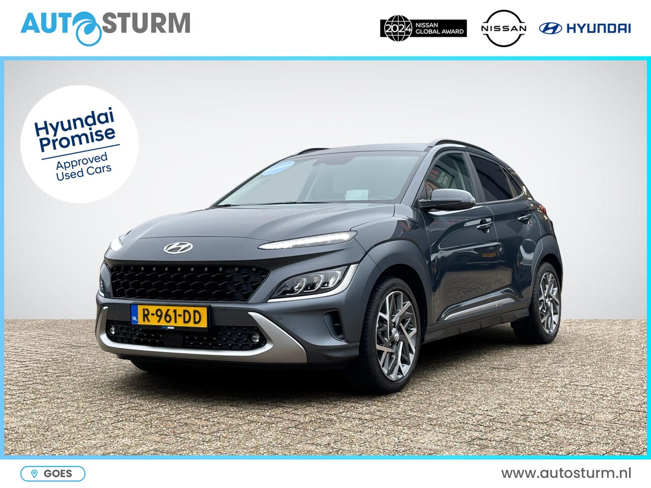 Hyundai Kona - 1.6 GDI HEV Premium | Trekhaak | Adapt. Cruise Control | Head-Up Display| Leder Licht Grij - AutoWereld.nl