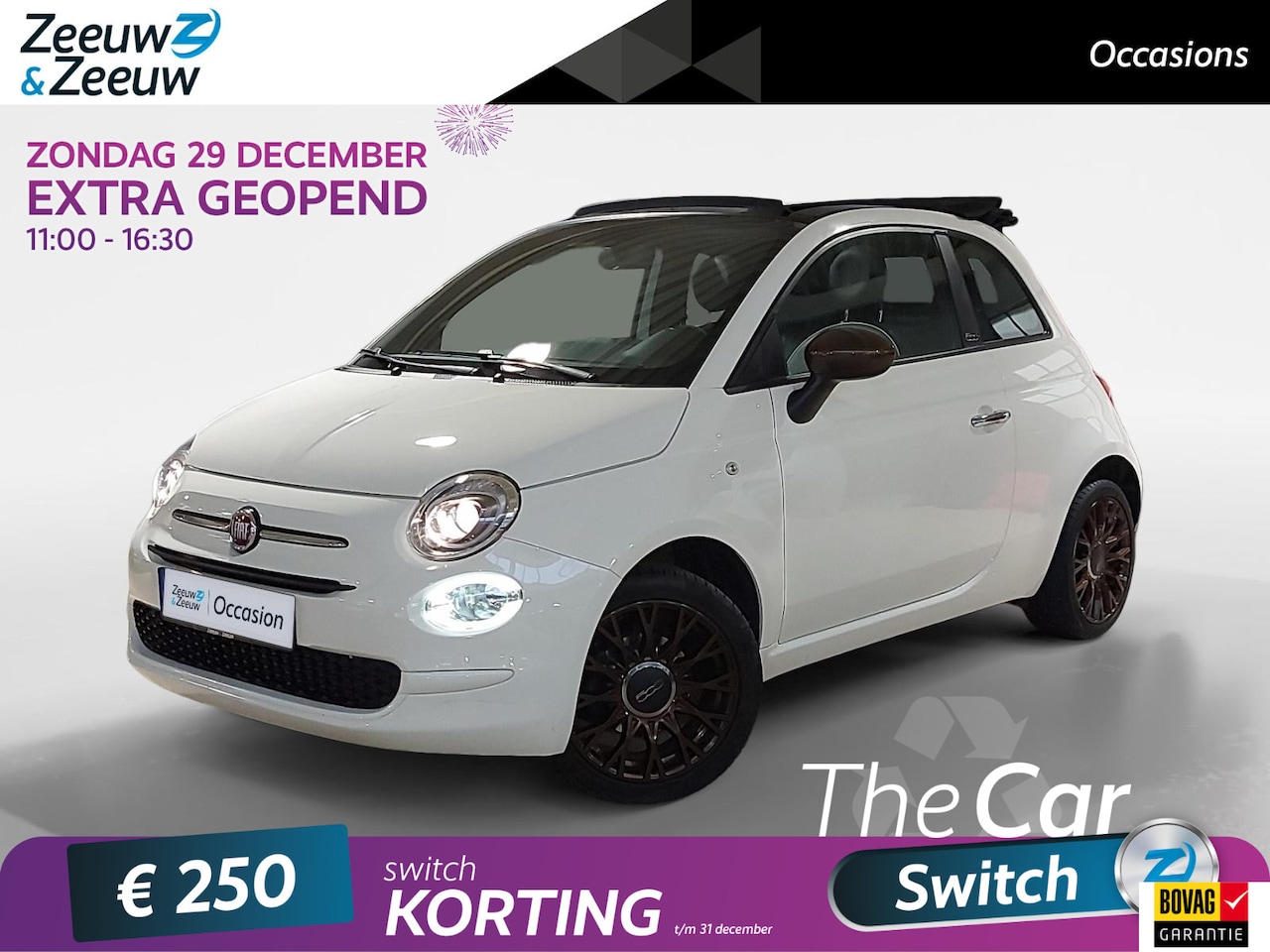 Fiat 500 C - 1.0 Hybrid Lounge | Schuifdak | Parkeersensoren achter | Apple Carplay/Android auto | Blue - AutoWereld.nl