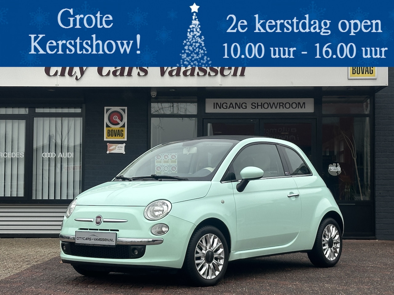 Fiat 500 C - 1.2 cabrio Lounge 70 pk airco elktr pakket pdc a lmv 15 inch half leder/stof bleu&me so - AutoWereld.nl