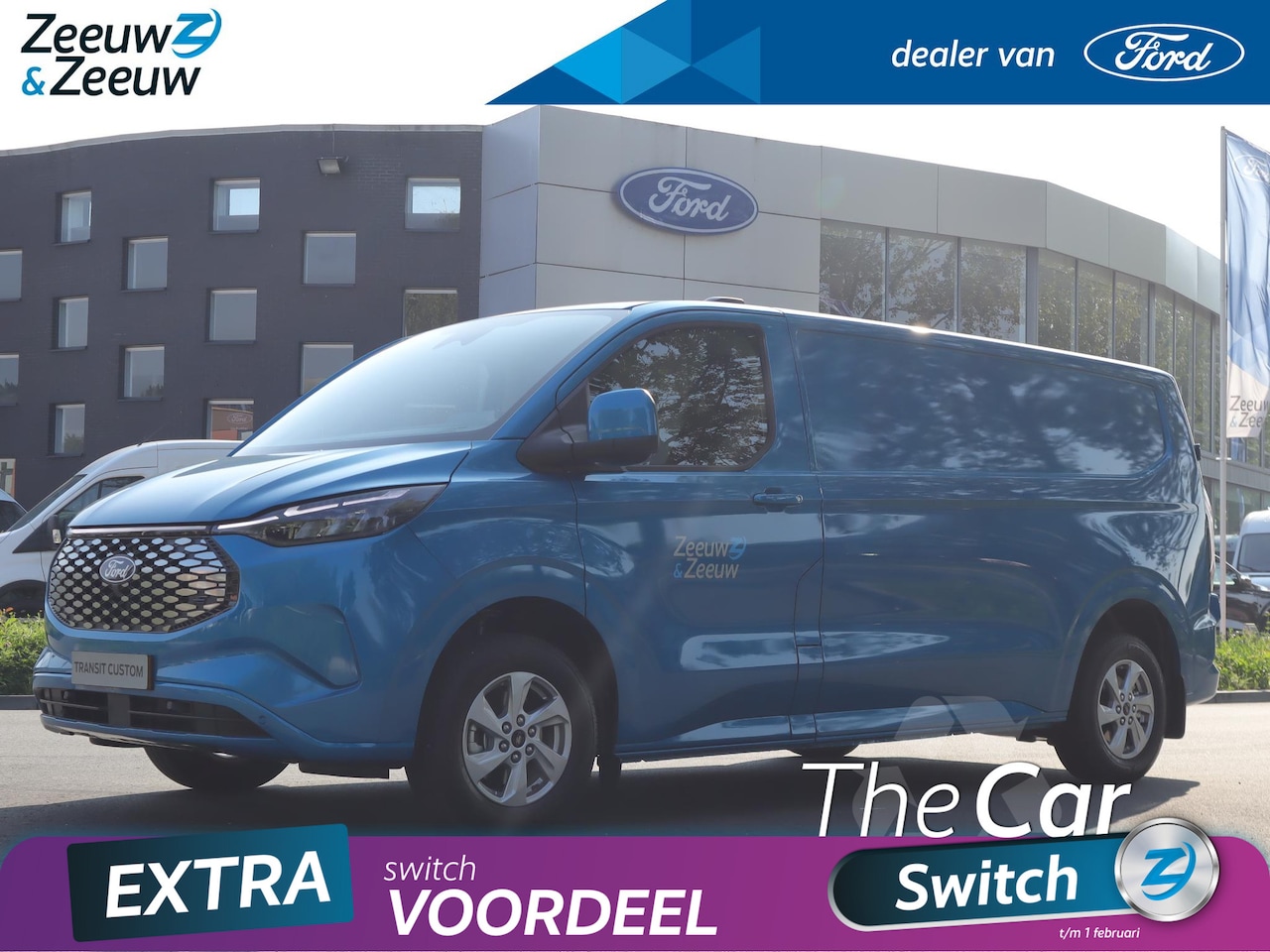 Ford Transit Custom - E-Transit 340 L2H1 Limited 65 kWh Ford E-Transit Cust. 320 L2H1 Limited 65 kWh 136pk | Nie - AutoWereld.nl