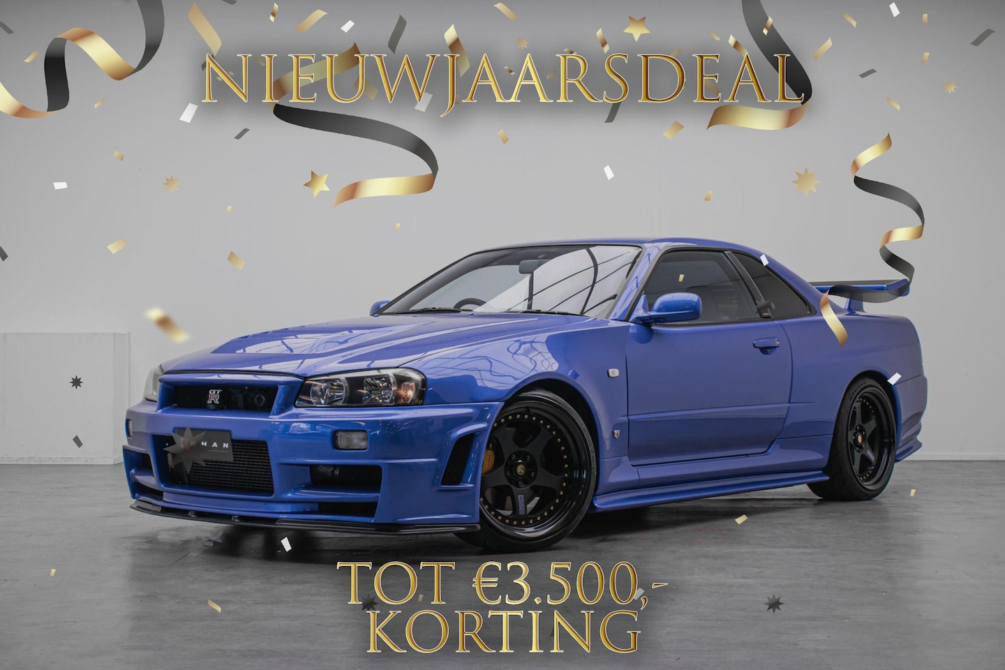 Nissan GT-R - SKYLINE R34 V-spec | Bayside Blue | RB26 | GTR | 19" LMGT2 Look Wheels - AutoWereld.nl