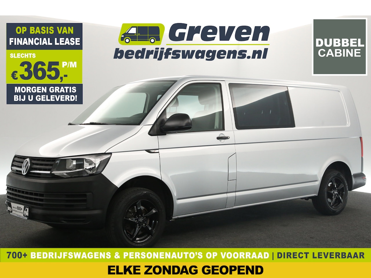 Volkswagen Transporter - 2.0 TDI L2H1 140PK Dubbele Cabine | 5 Persoons Airco Cruise Carplay Navi 16"LMV Trekhaak - AutoWereld.nl