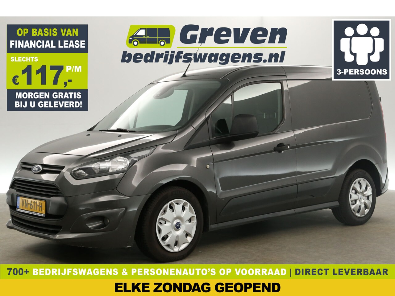 Ford Transit Connect - 1.6 TDCI L1H1 Airco Cruise Parkeersensoren 3 Persoons Elektrpakket Schuifdeur - AutoWereld.nl