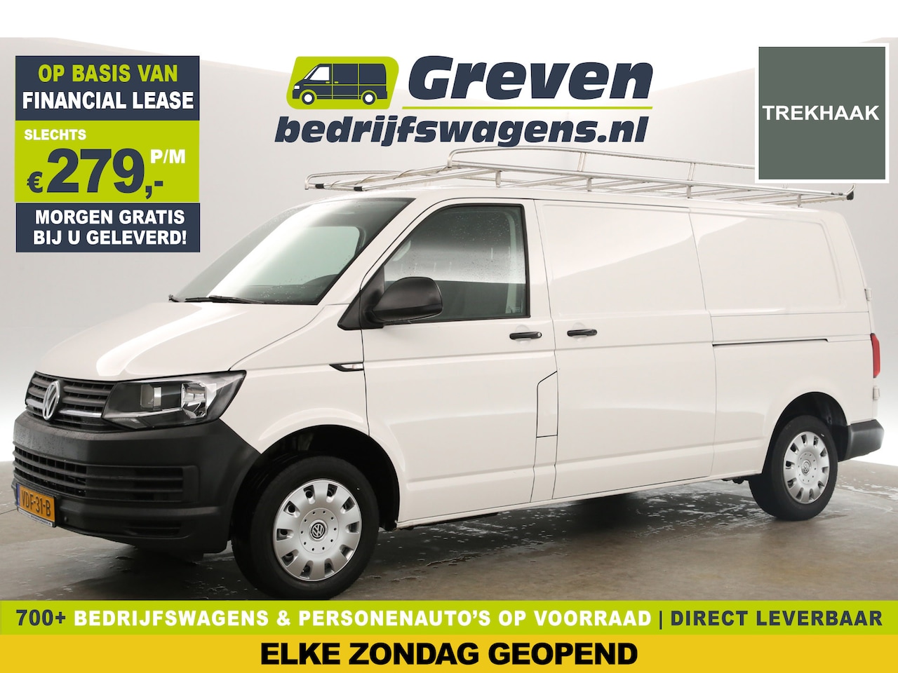 Volkswagen Transporter - 2.0 TDI L2H1 140PK Airco Carplay Navigatie PDC Trekhaak Imperiaal 2xSchuifdeur 3 Persoons - AutoWereld.nl