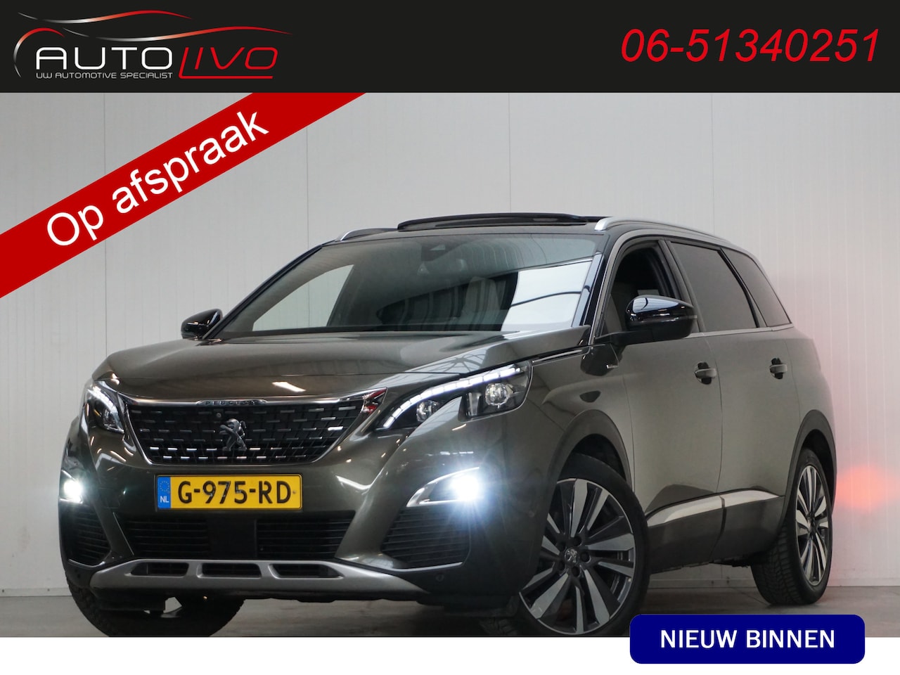 Peugeot 5008 - 1.2 PureTech Blue Lease GT-Line PANO LED H. LEER NAVI CLIMA PDC CRUISE TREKHAAK etc. - AutoWereld.nl