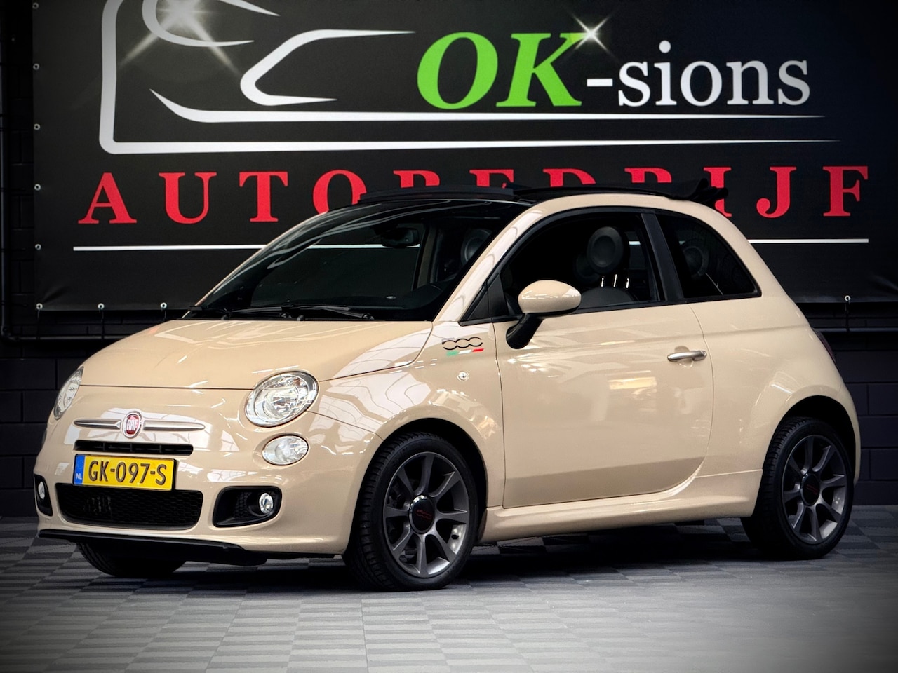 Fiat 500 C - 500S Sport Cabrio/Beige/Cappuccino/Aico/PDC/NLauto/NAP - AutoWereld.nl