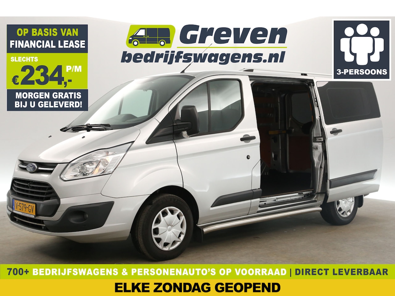 Ford Transit Custom - 270 2.0 TDCI L1H1 Airco 2xSchuifdeur Cruise Navigatie PDC 3 Persoons Sidebars Trekhaak - AutoWereld.nl