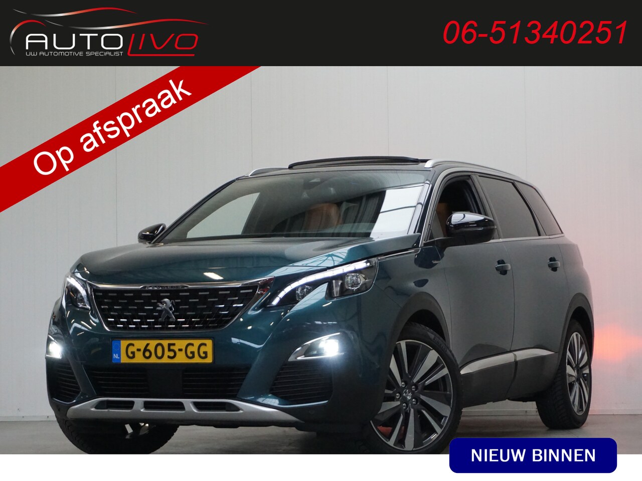 Peugeot 5008 - 1.2 PureTech Blue Lease GT-Line PANO LED H. LEER NAVI CLIMA PDC CRUISE TREKHAAK etc. - AutoWereld.nl