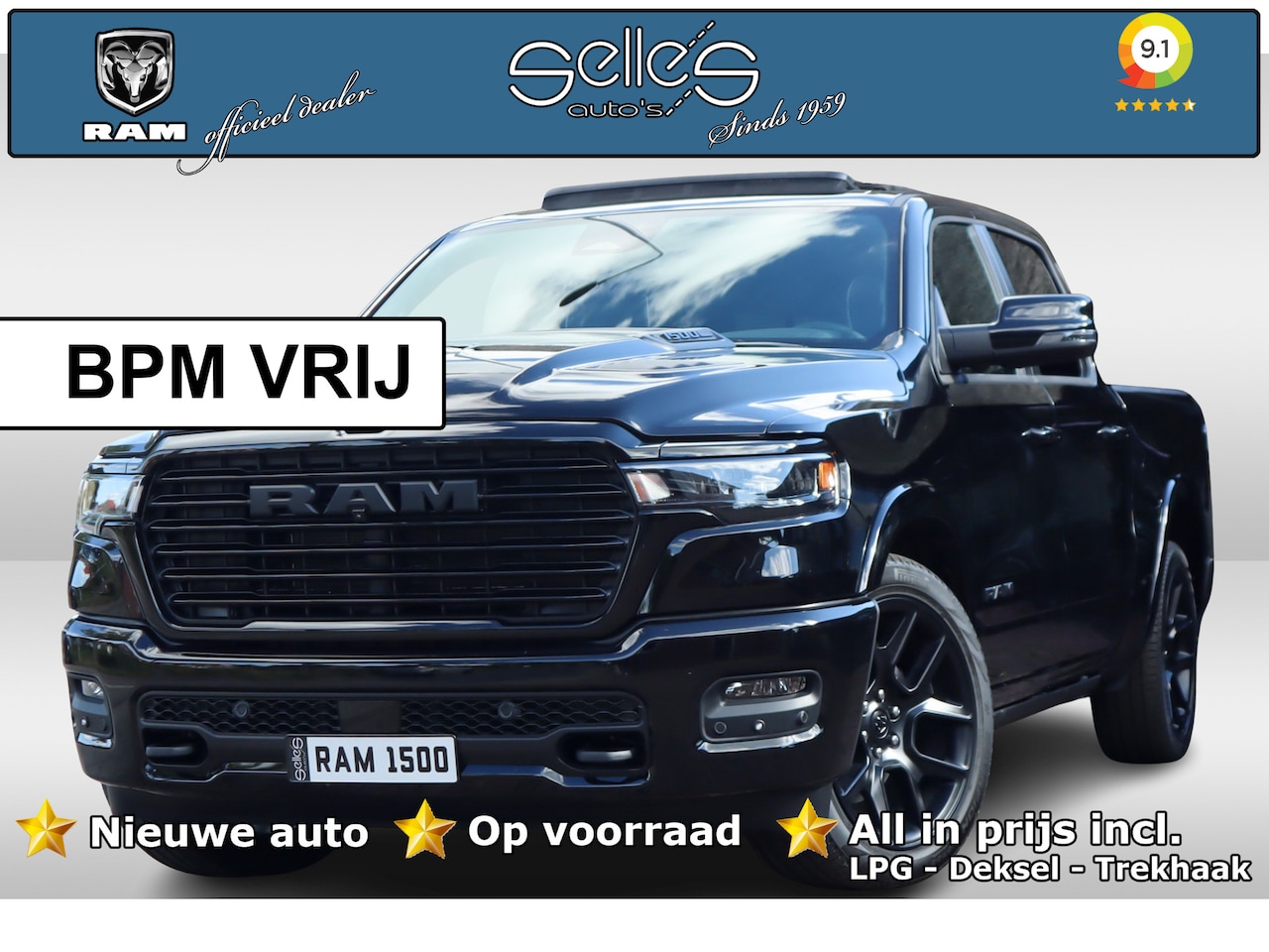 Dodge Ram 1500 - 2025 3.0L HURRICANE LARAMIE Night Premium | BPM VRIJ | NIEUW | LPG in of onderbouw | Dekse - AutoWereld.nl