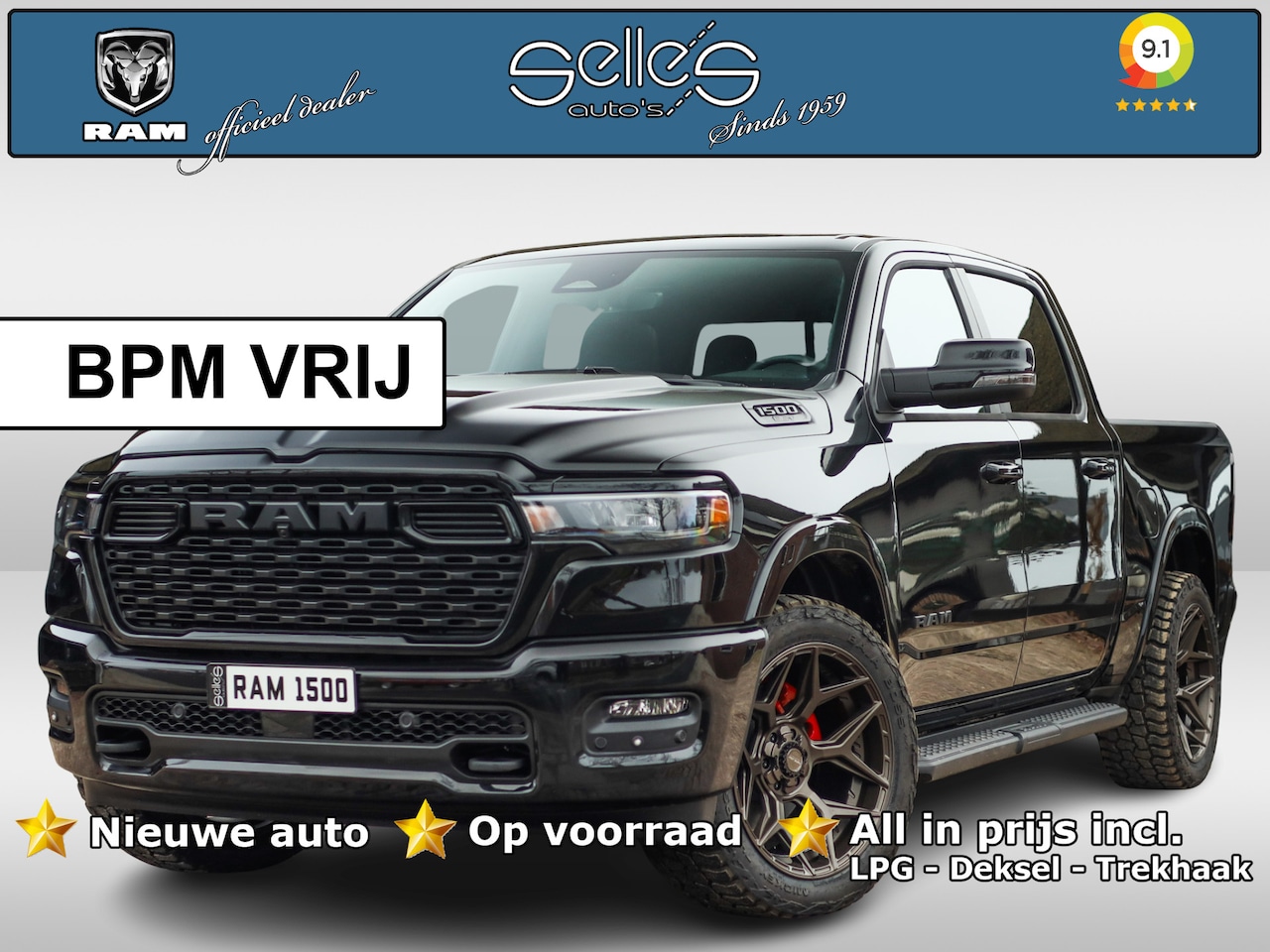 Dodge Ram 1500 - 2025 3.0L HURRICANE BIGHORN NIGHT | BPM VRIJ | 22 Inch 4 PLAY | Lederen Bekleding | LPG in - AutoWereld.nl