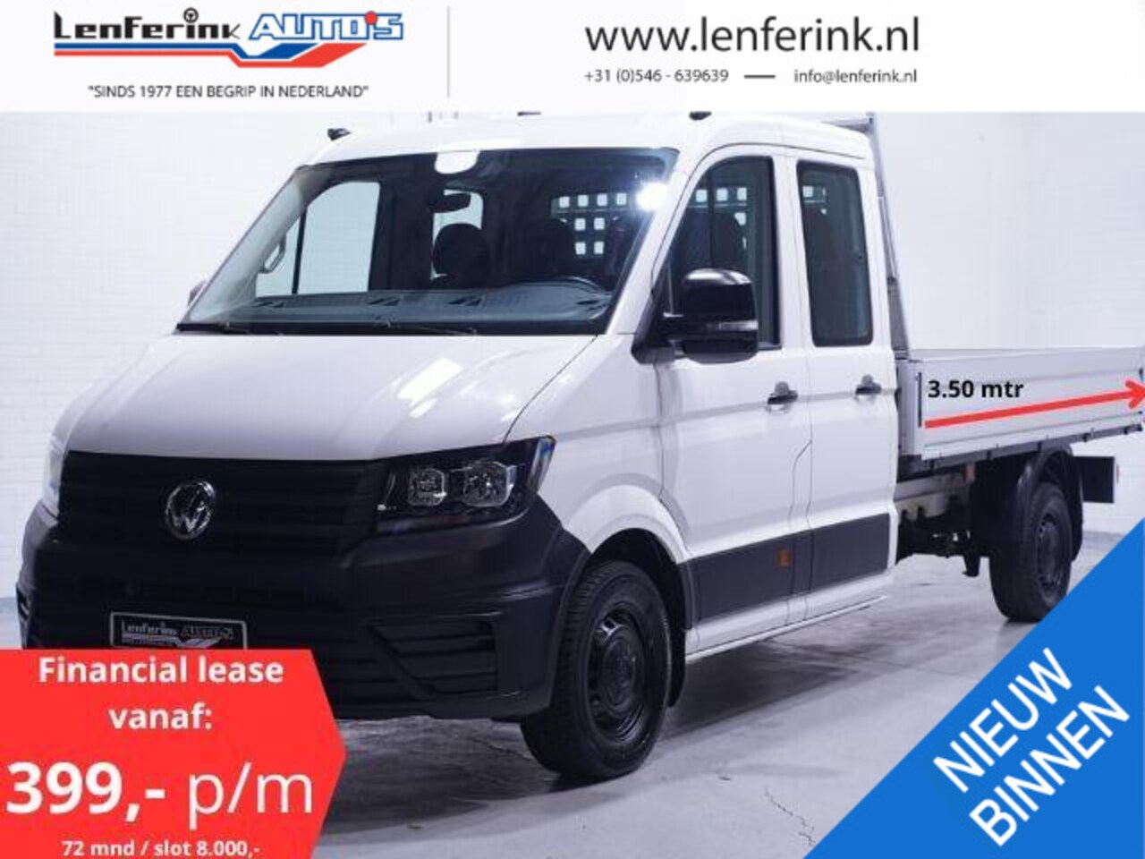 Volkswagen Crafter - 2.0 TDI 140 pk Dubbel Cabine 7p Pick Up / Open Laadbak Airco, Trekhaak 3.000 kg, Cruise Co - AutoWereld.nl