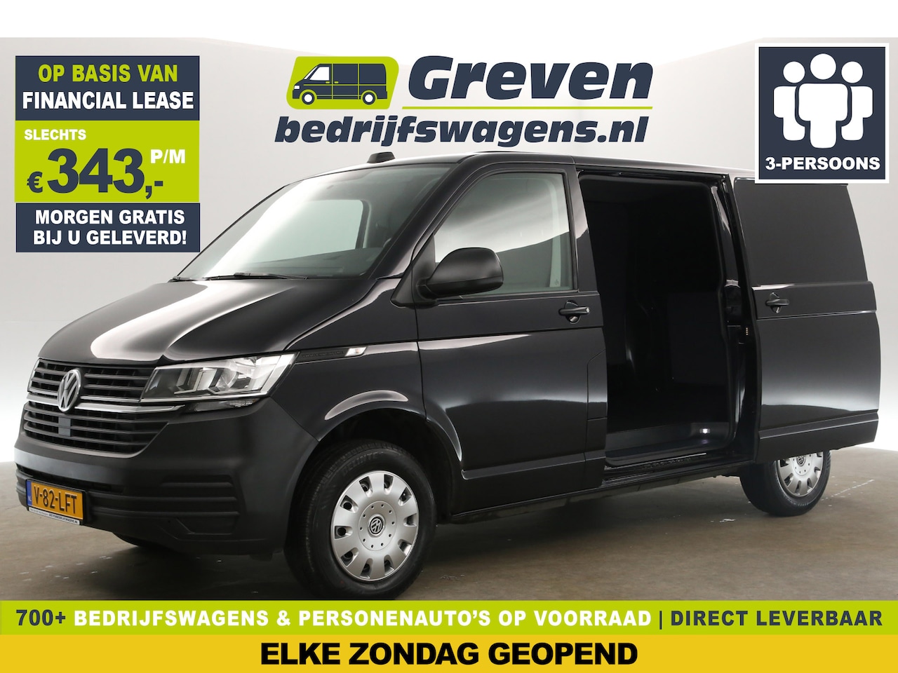 Volkswagen Transporter - 2.0 TDI L1H1 Airco Camera Carplay Cruise 2xSchuifdeur 3 Persoons Elektrpakket - AutoWereld.nl