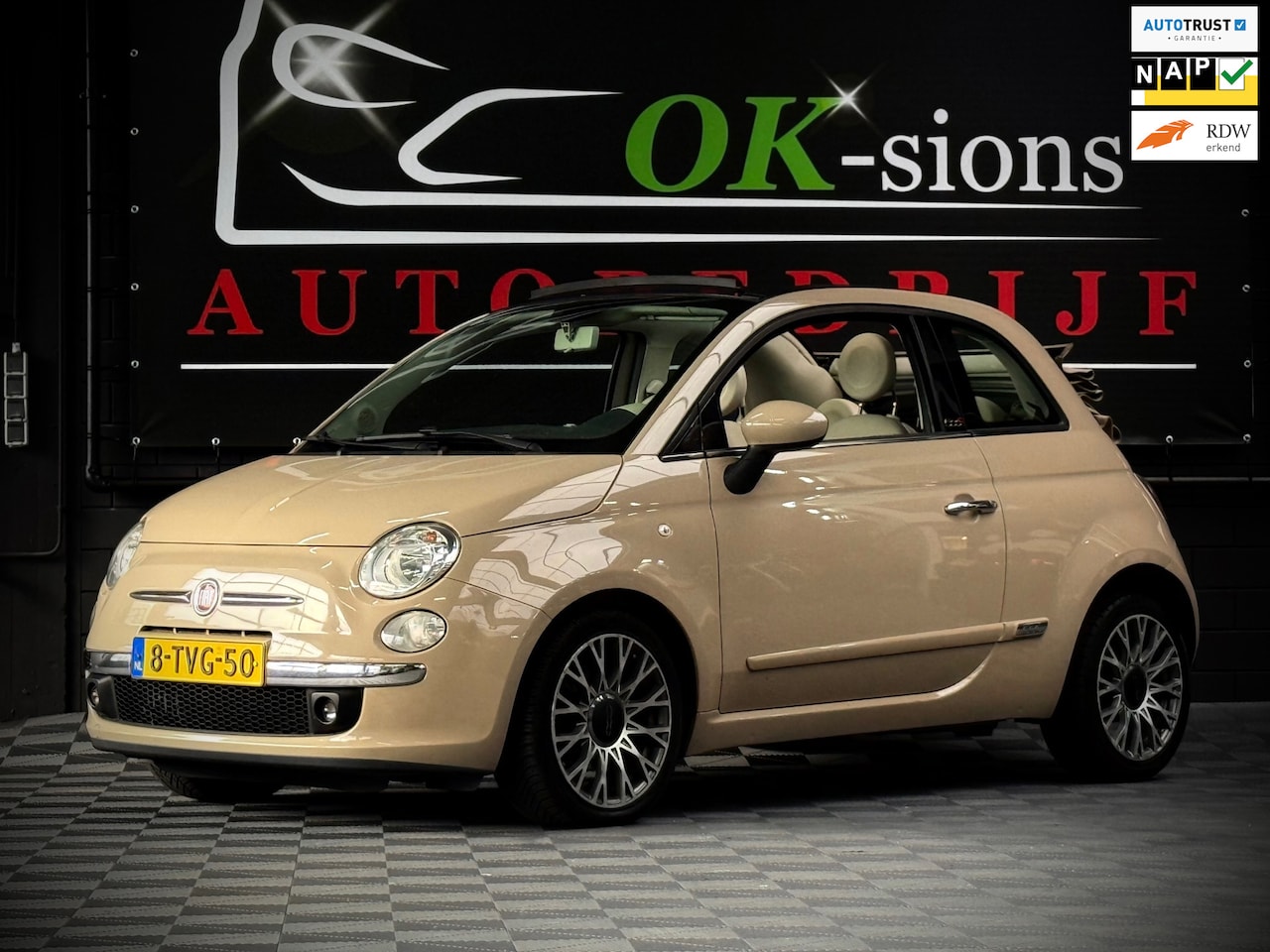 Fiat 500 C - 1.2 lounge Cabrio Automaat Beige/Cappuccino/airco/PDC/NLAUTO - AutoWereld.nl