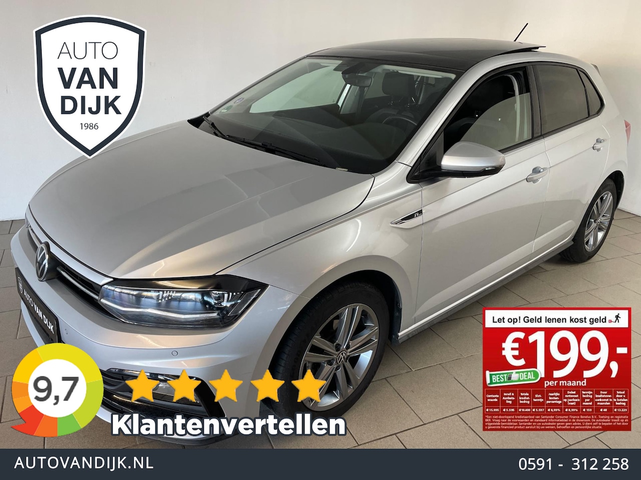 Volkswagen Polo - 1.0 TSI Highline Business R PANO AIRCO CLIMA NAVI CRUISE BLUETOOTH PDC VEGLEN PRIVACYGLAS - AutoWereld.nl