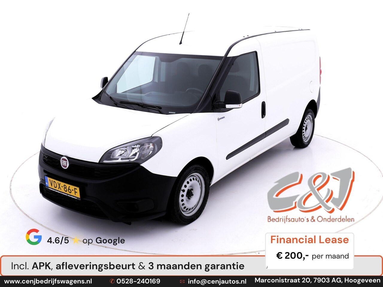 Fiat Doblò Cargo - 1.6 MJ L2H1 Maxi 3 persoons airco cruise control lease 200,- p/md - AutoWereld.nl