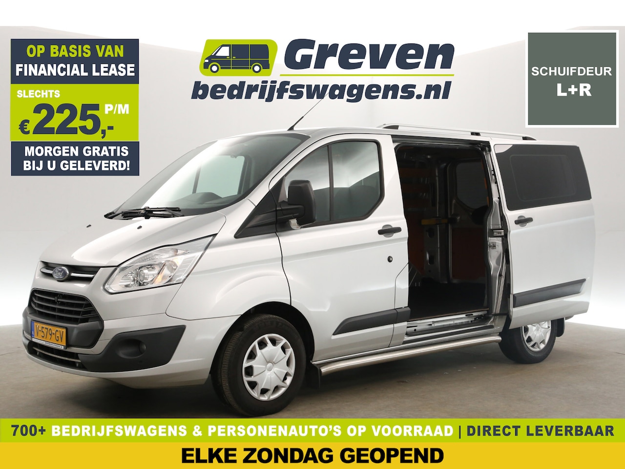 Ford Transit Custom - 270 2.0 TDCI L1H1 Airco 2xSchuifdeur Cruise Navigatie Trekhaak PDC 3 Persoons Sidebars - AutoWereld.nl