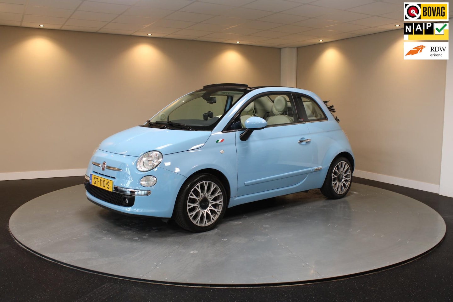 Fiat 500 C - 0.9 TwinAir Turbo Lounge *Automaat* Cabrio|Baby blauw! - AutoWereld.nl