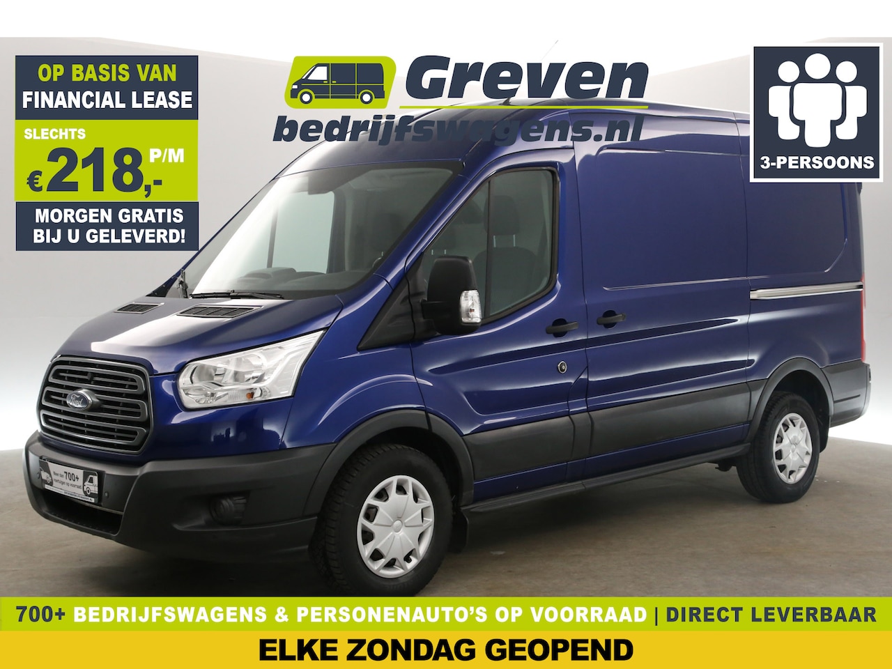 Ford Transit - 2.0 TDCI L2H2 Airco Cruise Navi 3 Persoons PDC 2xSchuifdeur LED Elektrpakket Trekhaak - AutoWereld.nl