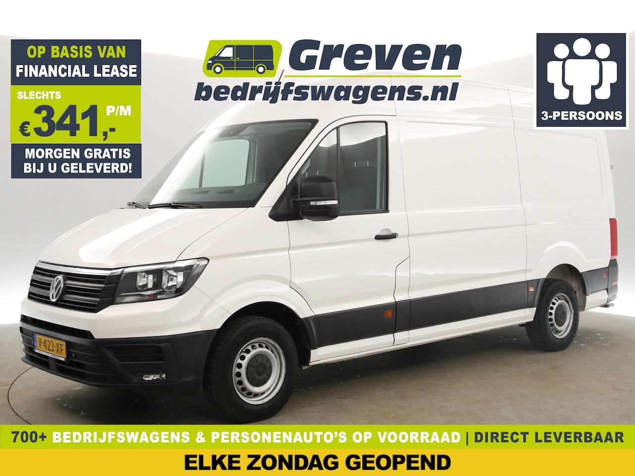 Volkswagen Crafter - 2.0 TDI L3H3 140PK 3000KG Trekgew. Airco Cruise Carplay Navi PDC 3 Persoons Trekhaak - AutoWereld.nl