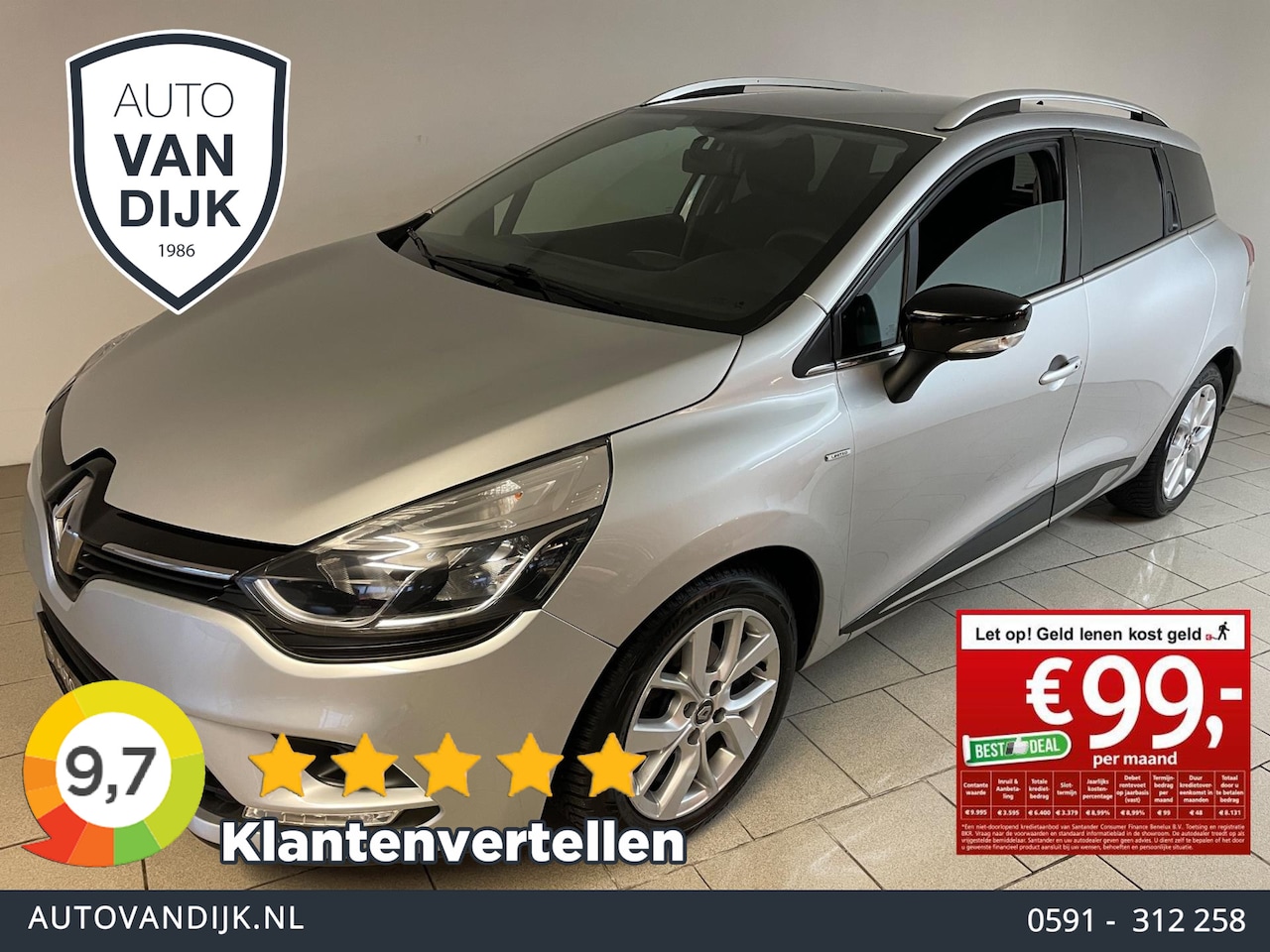 Renault Clio Estate - 0.9 TCe Limited AIRCO NAVI CRUISE BLUETOOTH ELEK RAMEN CENT VELGEN PRIVACYGLAS NIEUWSTAAT - AutoWereld.nl