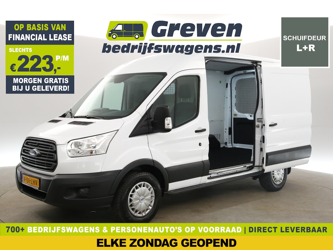 Ford Transit - 350 2.0 TDCI L2H2 Trend 170PK Airco Cruise LED Stoelverwarming 2xSchuifdeur PDC 3 Persoons - AutoWereld.nl