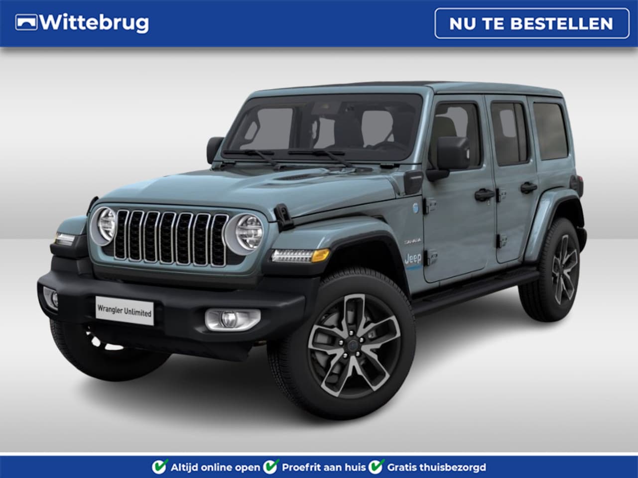 Jeep Wrangler Unlimited - 4xe 380 Sahara NIEUW MODEL | 20 INCH - SOFTTOP -  SNEL LEVERBAAR - NL AUTO - AutoWereld.nl