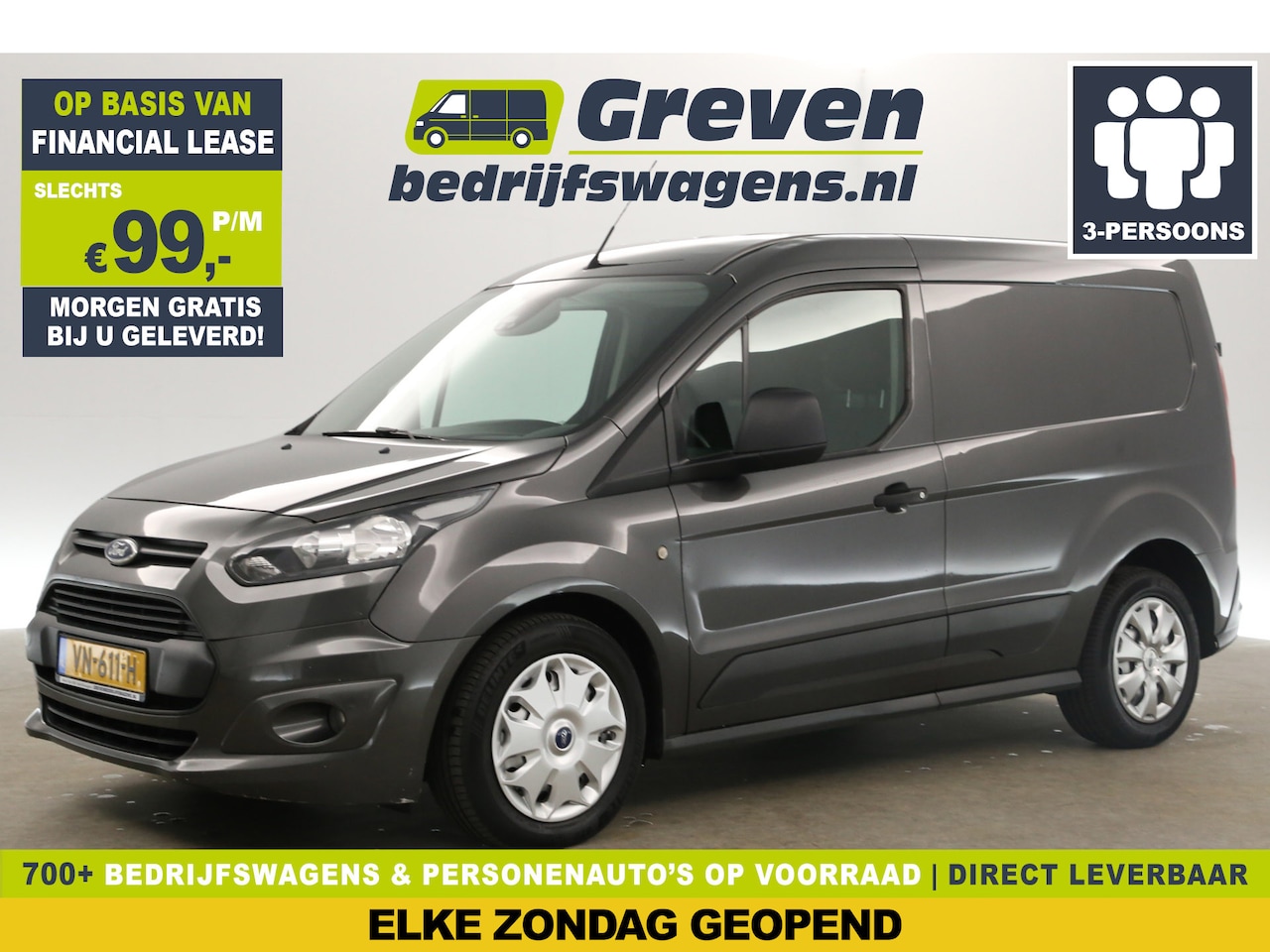 Ford Transit Connect - 1.6 TDCI L1H1 Airco Cruise Parkeersensoren 3 Persoons Elektrpakket Schuifdeur - AutoWereld.nl